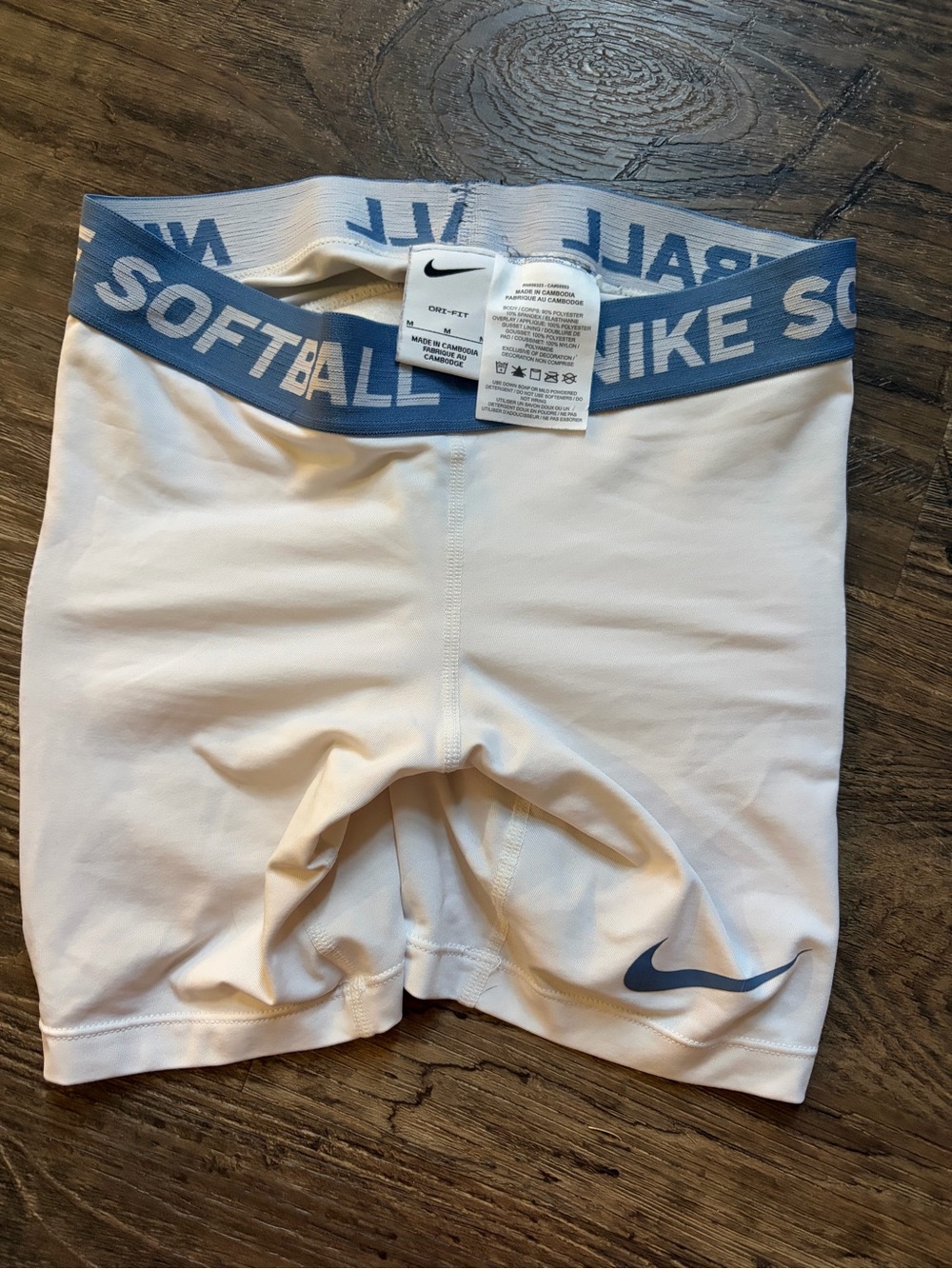 Nike White Kids Compression Shorts with Blue Waistband